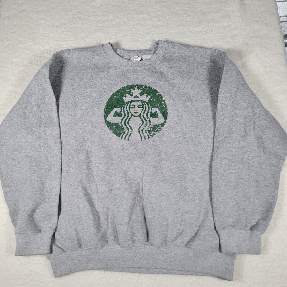Starbucks Strong Siren Graphic Sweatshirt Mens L Gray Gilden tag Heavy Blend